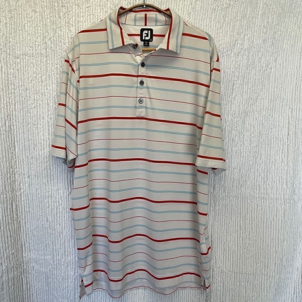 FJ FootJoy Multicolor Short Sleeve Prodry Lisle Stripe Polo Shirt Size Large